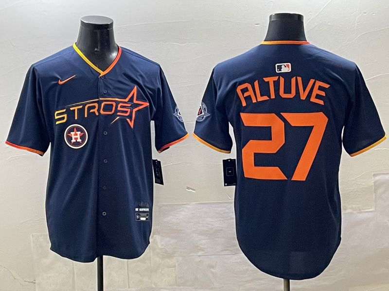 Men Houston Astros #27 Altuve Drak Blue Three generations Joint Name 2025 Nike MLB Jersey style 10